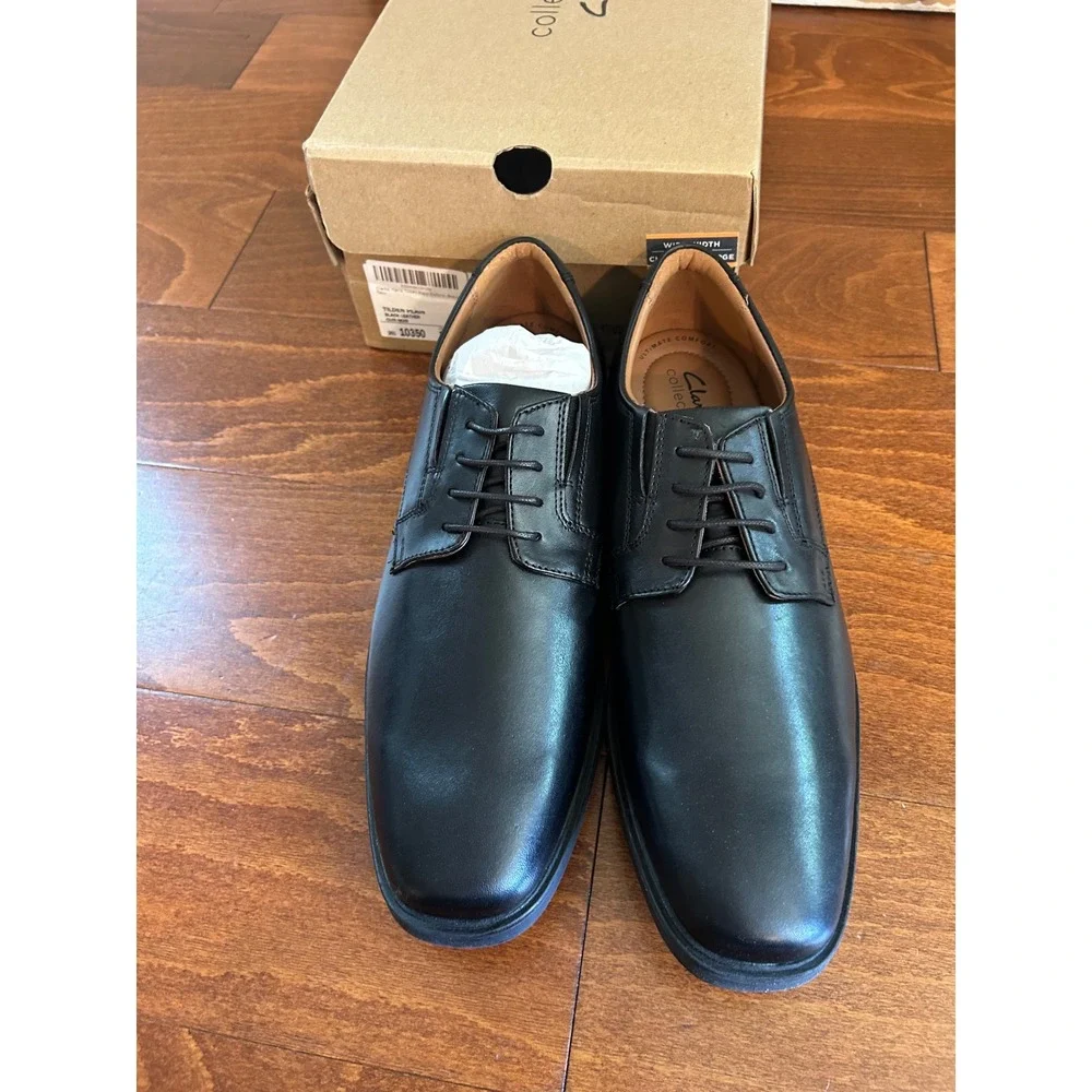 Clarks Men's‎ Tilden Plain Oxford Dark Black Lace Up Dress Shoe NEW US 10.5 W